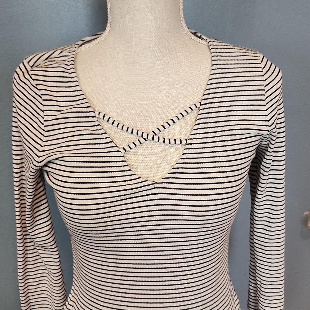 Jacob supply midi length y2k Retro striped crisscross vneck shift dress - Picture 2 of 8